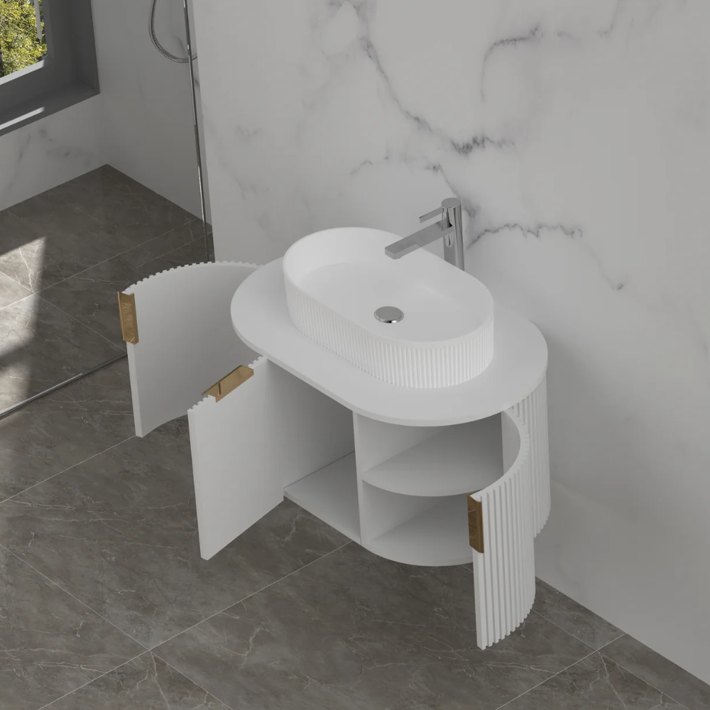 Navona Carysil 750mm White Fluted Wall Hung Vanity