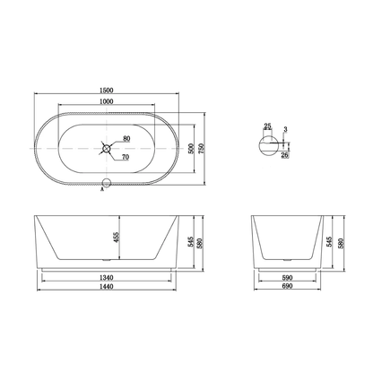Berri Matte Fluted Freestanding Bathtub 1500mm