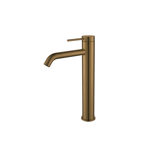 Riva SS Tall Basin Mixer Tap with Curved Spout - Signature Bronze