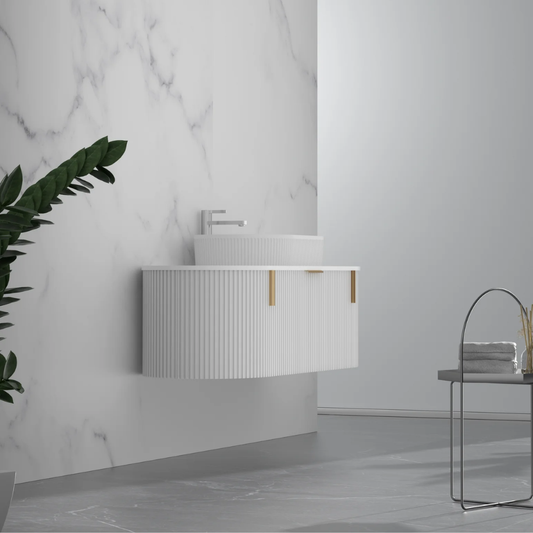 Navona Carysil 1200mm White Fluted Wall Hung Vanity with Stone-top