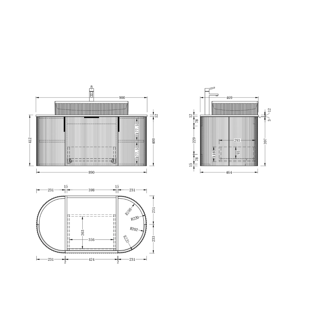 Navona Carysil 900mm White Fluted Wall Hung Vanity