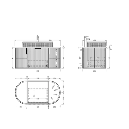 Navona Carysil 900mm White Fluted Wall Hung Vanity