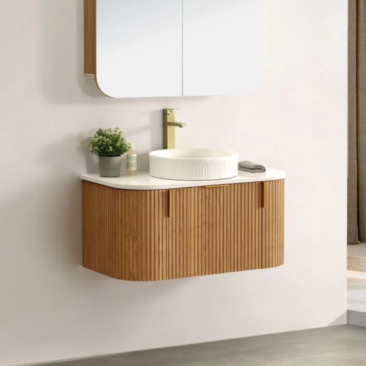 Navona Forma 750mm Walnut Fluted Wall Hung Vanity