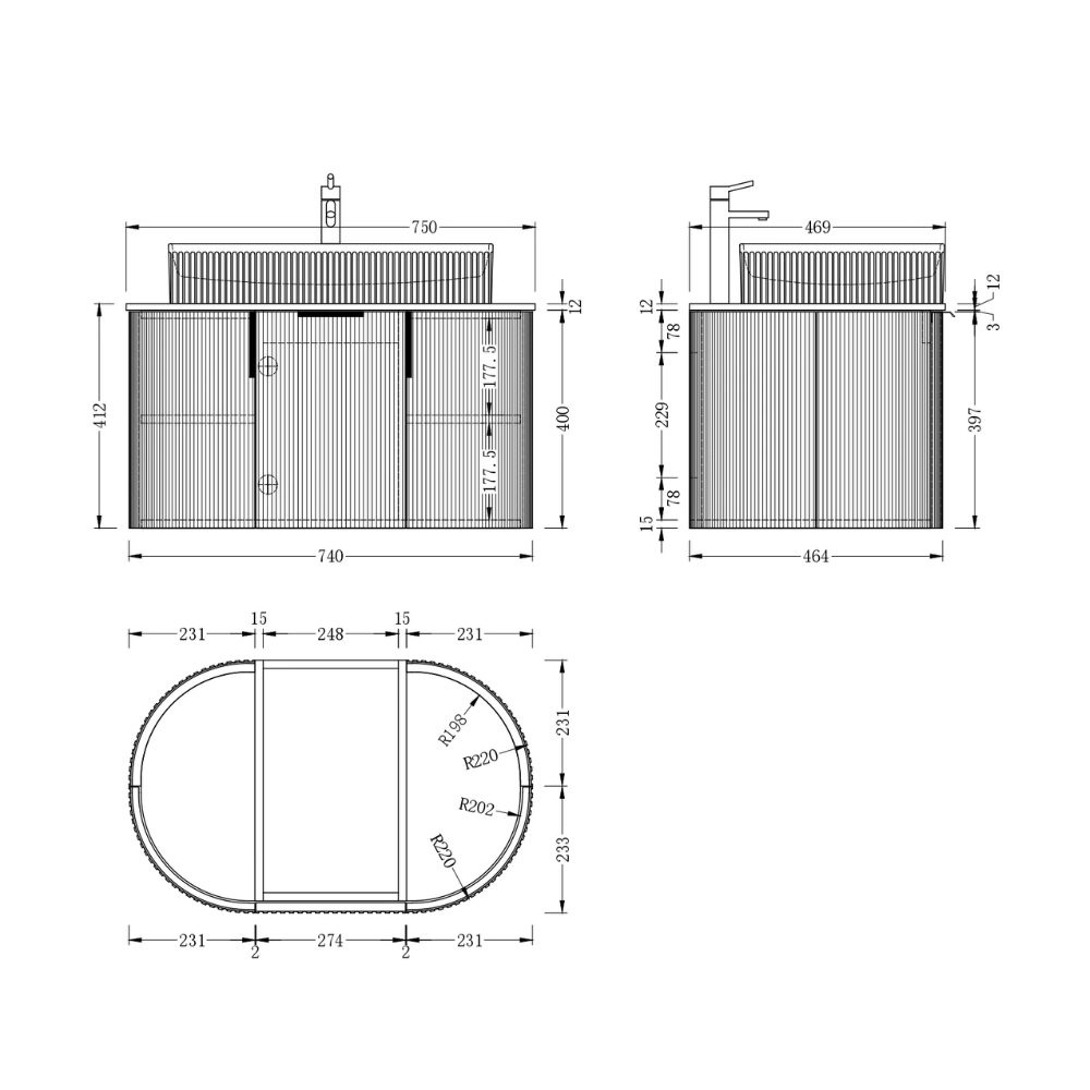 Navona Carysil 750mm White Fluted Wall Hung Vanity