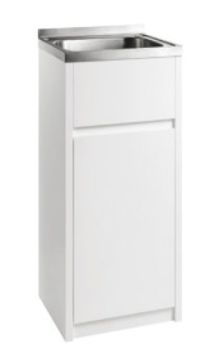 Laundry Utility Mini Tub & Cabinet compact. Size: 380×550×870mm. Colour: white gloss. Material: Waterproof PVC 18mm with lacquer. Hinge/Slide: Soft closing.
Include: waste kits.