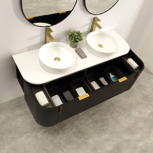 Navona Forma 1500mm Black Fluted Wall Hung Vanity