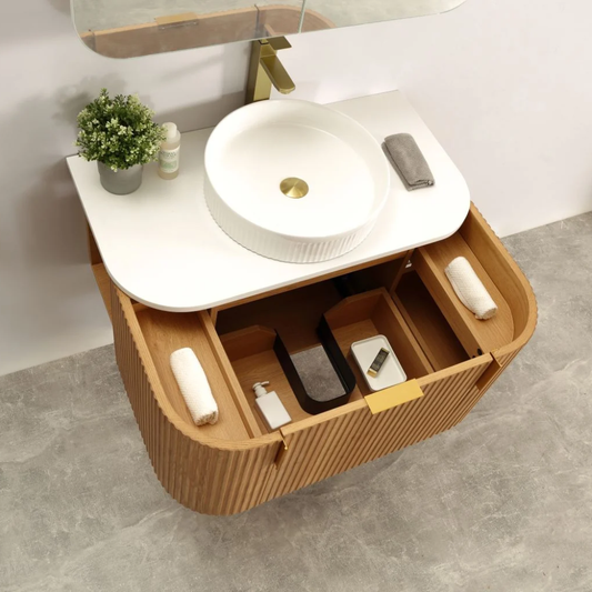 Navona Forma 750mm Walnut Fluted Wall Hung Vanity
