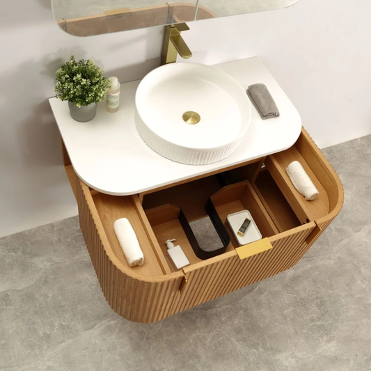 Navona Forma 900mm Walnut Fluted Wall Hung Vanity
