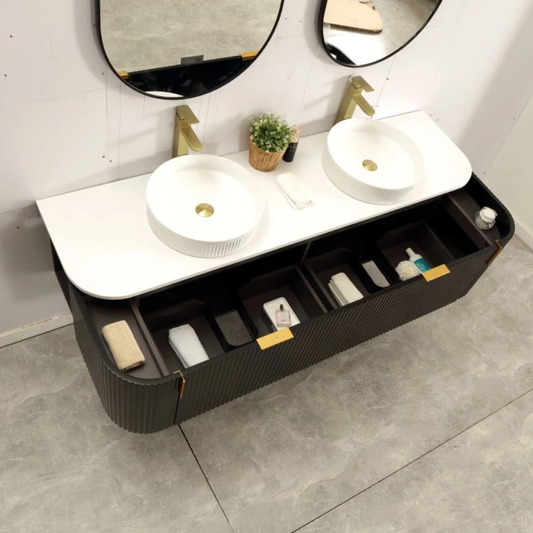 Navona Forma 1800mm Black Fluted Wall Hung Vanity