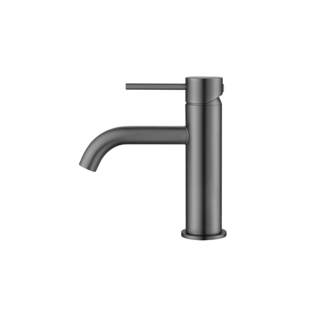 Riva Basin Mixer Tap with Curved Spout - Brushed Gunmetal