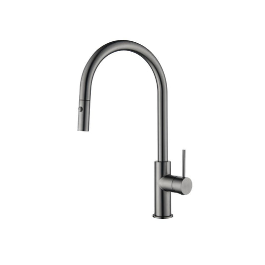 Riva Gooseneck Sink Mixer with Pull Out - Brushed Gunmetal