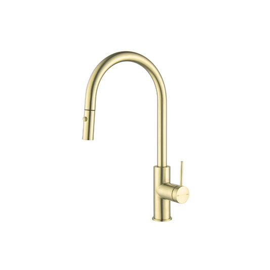 Riva SS Gooseneck Sink Mixer with Pull Out Spray - Brushed Champagne Gold
