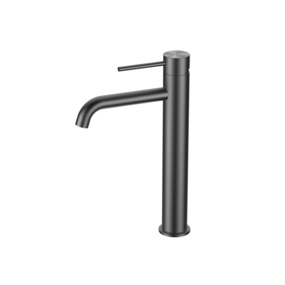 Riva Tall Basin Mixer Tap with Curved Spout - Brushed Gunmetal