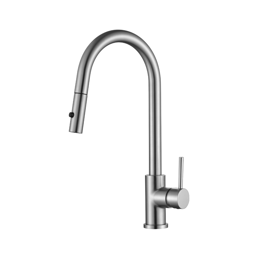 Riva Gooseneck Sink Mixer with Pull Out – Brushed Nickel