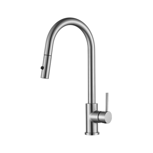 Riva Gooseneck Sink Mixer with Pull Out – Brushed Nickel
