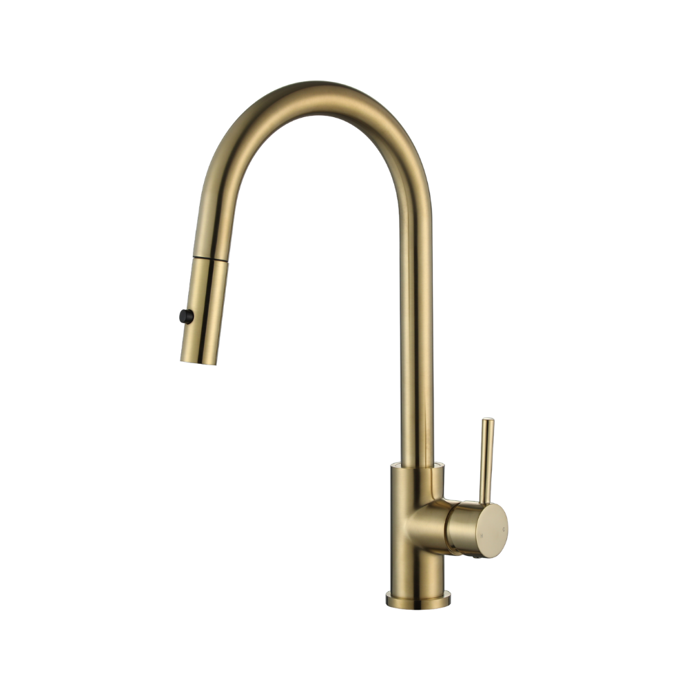 Riva Gooseneck Sink Mixer with Pull Out – Champagne Gold