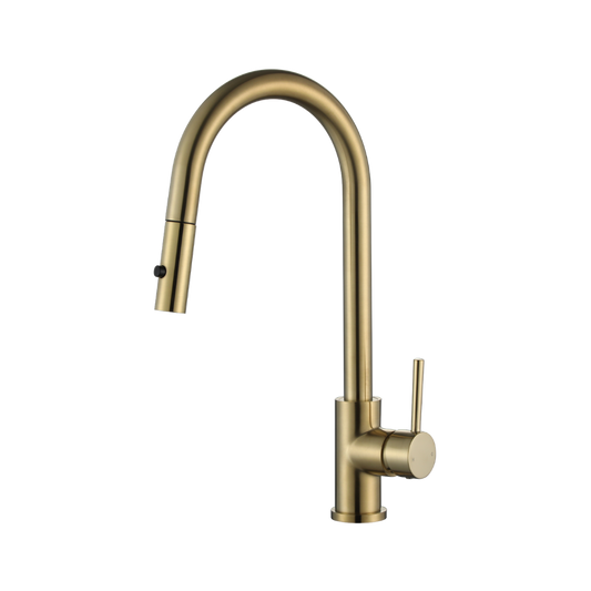 Riva Gooseneck Sink Mixer with Pull Out – Champagne Gold